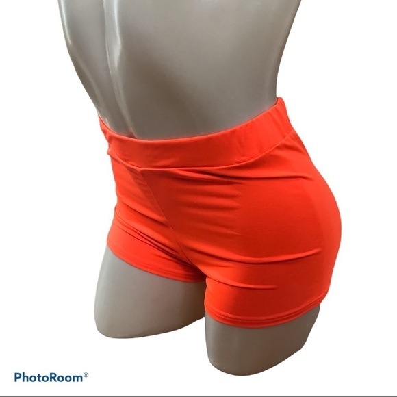 U.O. Orange Cheeky High Waist Shorts Size Large. Made in USA - Picture 1 of 3